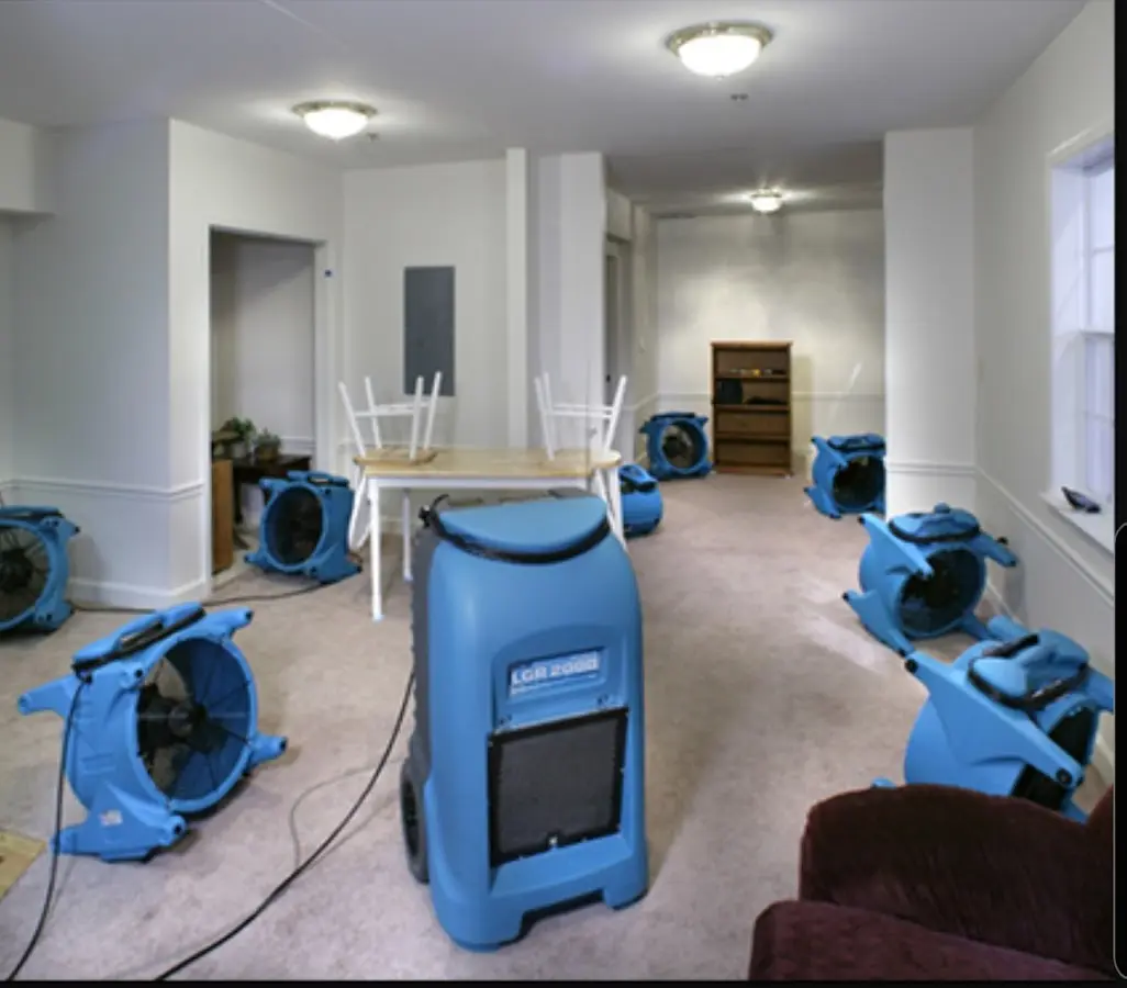 Air movers and dehumidifier setup for Water Damage Restoration in Mercer Island